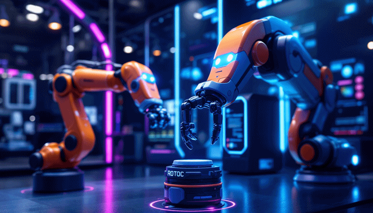 글로벌 주요 산업용 로봇 제조업체들의 로고와 대표 로봇들