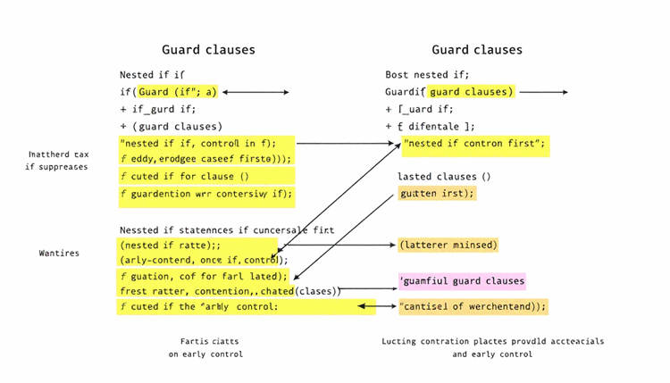 중첩 if문과 가드 클로즈 패턴의 코드 가독성 비교와 흐름 제어를 보여주는 이미지