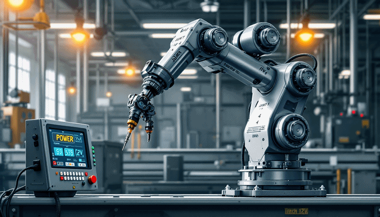 산업용 로봇팔의 주요 구성 요소를 보여주는 실사 스타일 이미지