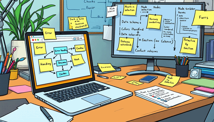 n8n 워크플로우 고급 전략과 베스트 프랙티스를 보여주는 작업 공간 이미지