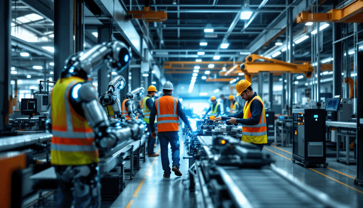 협동로봇이 사람과 함께 작업하는 첨단 스마트 공장 내부 모습