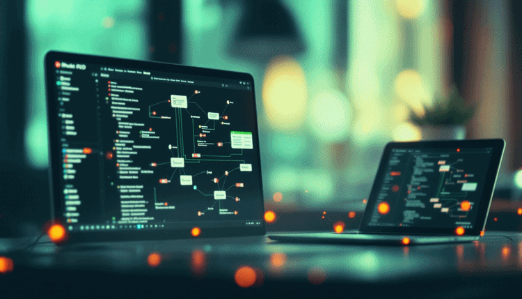 n8n과 Node-RED의 노드 연결 인터페이스와 변수 및 조건문 역할을 하는 데이터 필드와 결정 노드를 보여주는 이미지