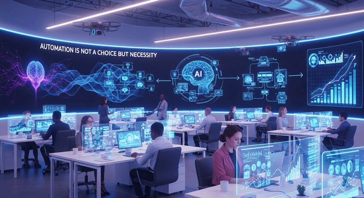 자동화는 선택이 아닌 필수임을 강조하는 미래형 비즈니스 환경 시각화