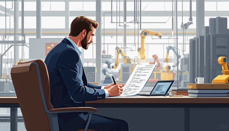 협동로봇 최적 파트너 선정 체크리스트를 검토하는 관리자