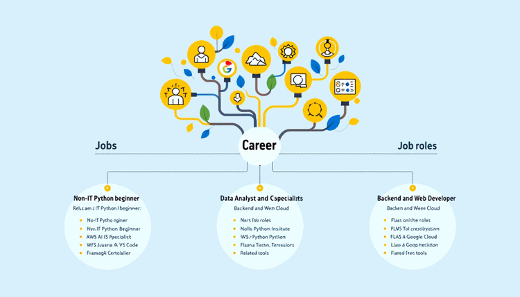 파이썬 자격증 취득을 위한 직무별 추천 로드맵을 나타내는 경력 경로 이미지