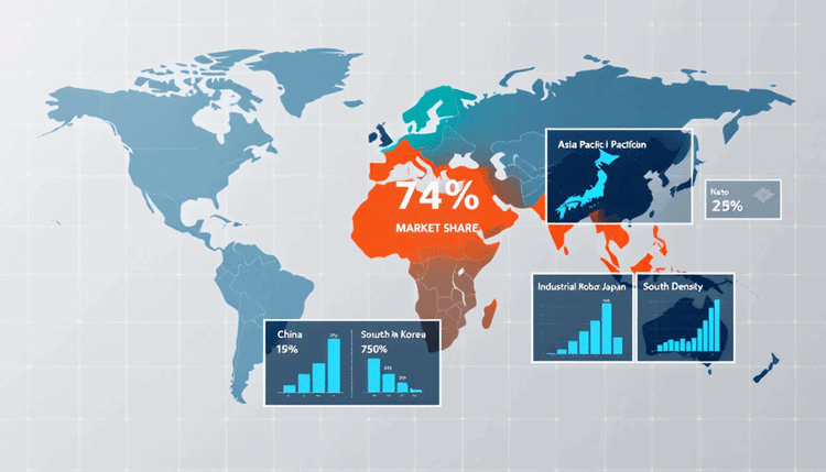아시아 태평양 지역이 산업용 로봇 시장을 주도하는 글로벌 지도와 주요 국가별 통계