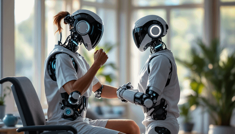 인간과 재활로봇이 함께 건강한 미래를 만들어가는 모습