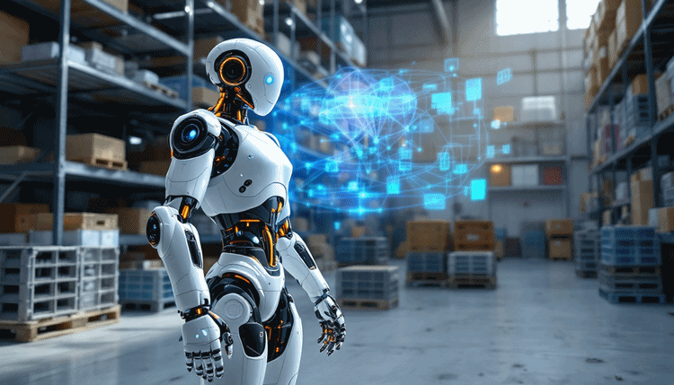 센서 융합과 정밀 모션 제어 기술을 보여주는 산업 현장의 로봇 모습