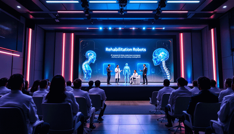 국립재활원의 재활로봇 심포지엄에서 최신 연구 기술 발표 장면
