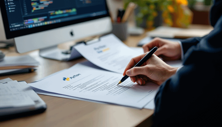 파이썬 자격증이 포함된 이력서를 검토하는 채용 담당자 모습