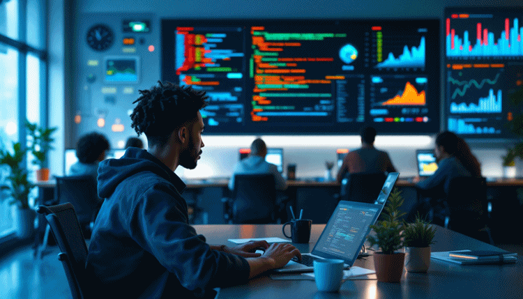 2026년 AI 시대에 파이썬을 배우는 다양한 사람들이 컴퓨터 앞에서 공부하는 모습