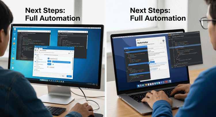 Windows 작업 스케줄러와 MacOS Automator를 설정해 파이썬 자동화 스크립트를 완전 자동 실행하는 장면