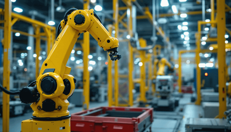 ISO 10218 표준에 따른 산업용 로봇 안전 장치와 작업자 교육 장면 이미지