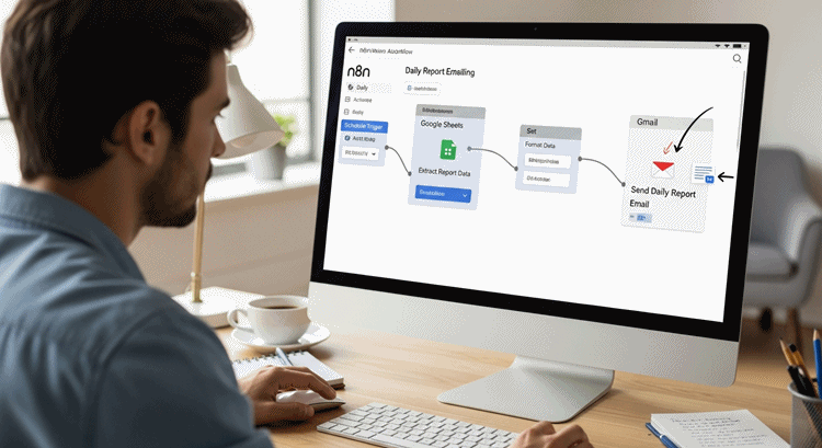 초급 자동화 예제를 실습하는 컴퓨터 화면과 과정 이미지