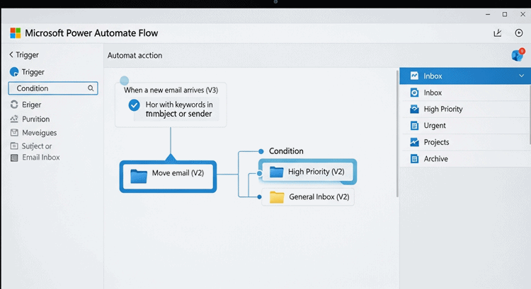 Microsoft Power Automate를 이용한 이메일 자동 분류 워크플로우 화면