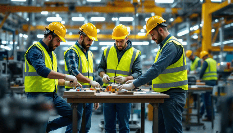 직원들이 협동로봇 조작법과 교육을 받는 현장 모습
