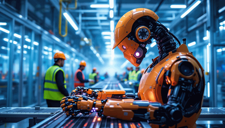 2025년 제조혁신 지원사업으로 첨단 산업용 로봇이 제조현장에서 작동하는 모습.