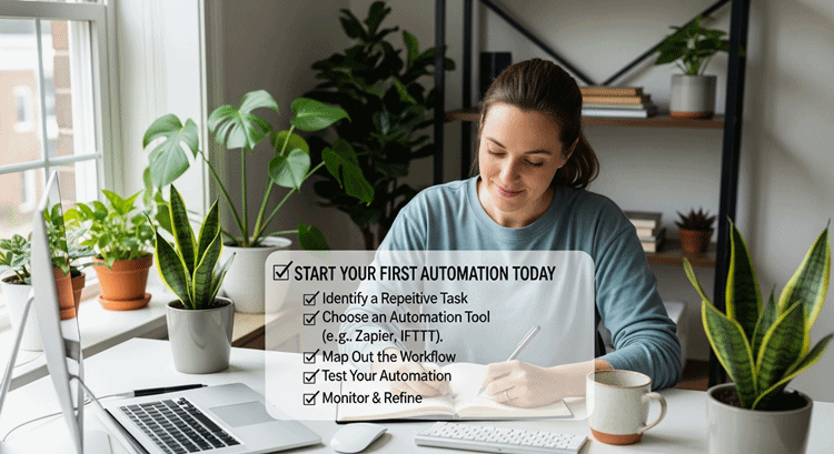 업무 자동화를 시작하기 위한 체크리스트를 작성하는 직장인 모습